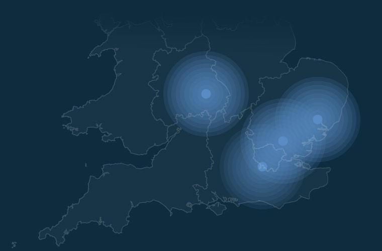 Essex, London, Greater London, Hertfordshire, Cambridgeshire - Map
